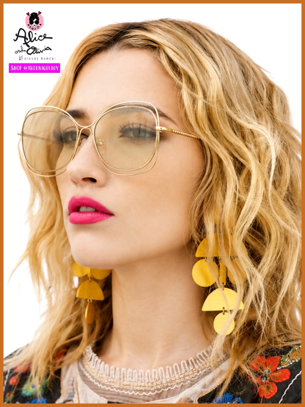 Alice + Olivia Gold Tinted Collins Butterfly Sunglasses